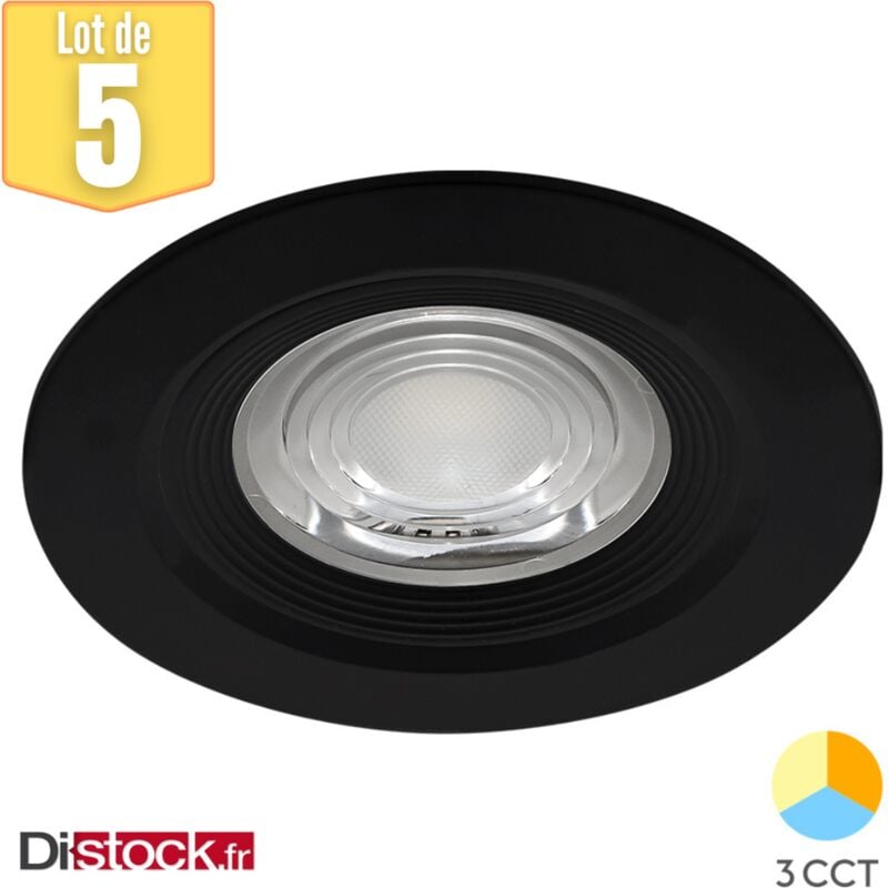 Lot de 5 spots led encastrables étanches 3en1 rond noir 7W IP54