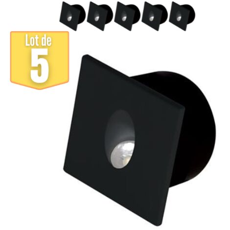 Lot de 5 Spots LED muraux carré noir 3W 4000K