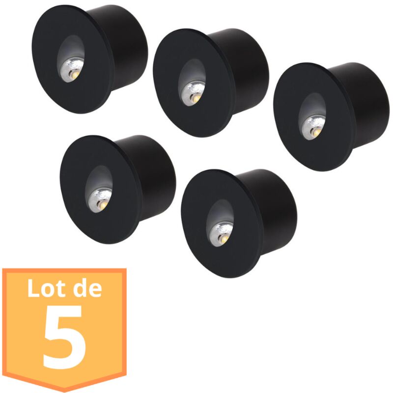 Lot de 5 Spots led muraux rond noir 3W 4000K
