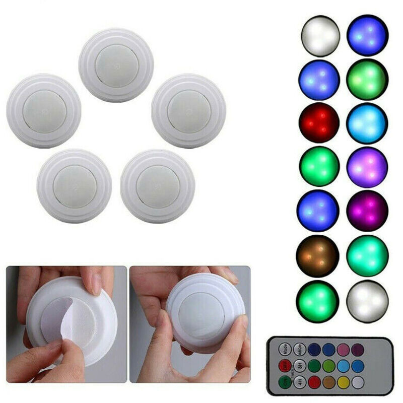 Lot De 5 Spots Led Rvb Adhésifs Multicolore Décoratifs Télécommande Teb0314