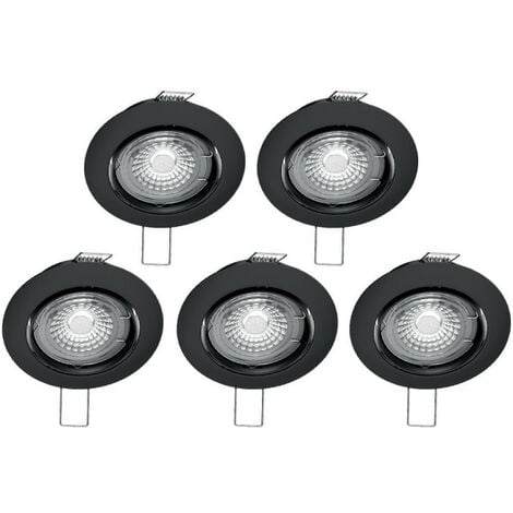 Xanlite - Lot de 5 spots noirs encastrables LED avec ampoules incluses, culot GU10, 345 Lumens, équivalence 50 W, 2700K, Blanc chaud - PACK5SP50AN