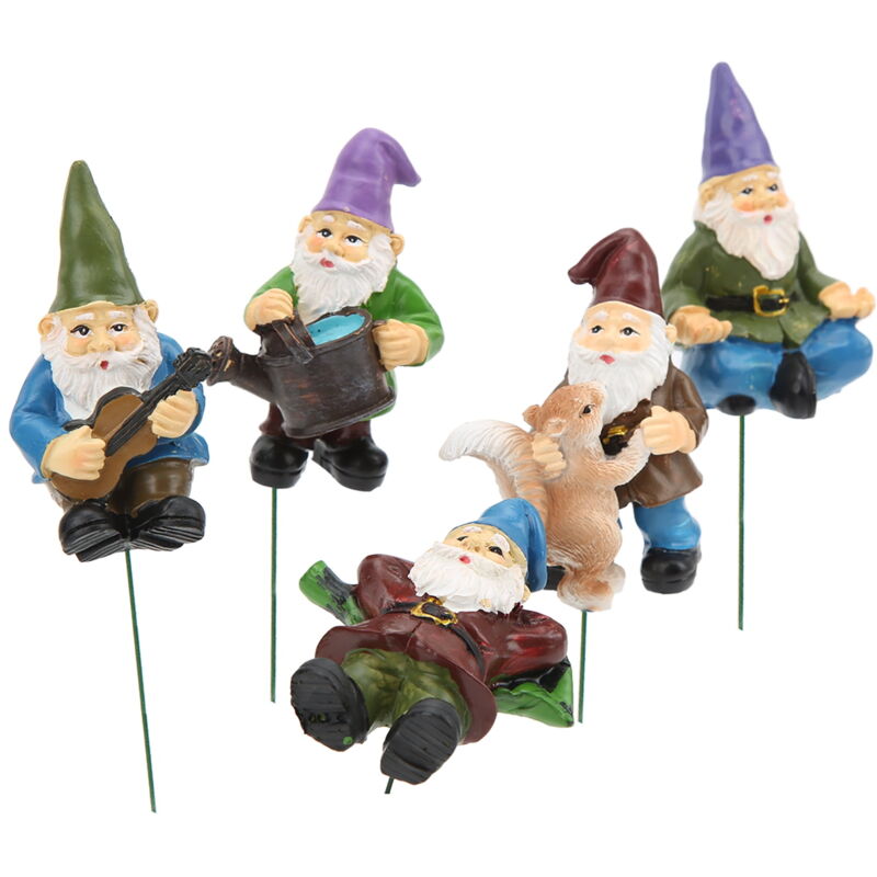 Lot de 5 statues de nains de jardin, mignons et colorés, ornements de nains de pelouse pour décoration d'intérieur, cadeaux