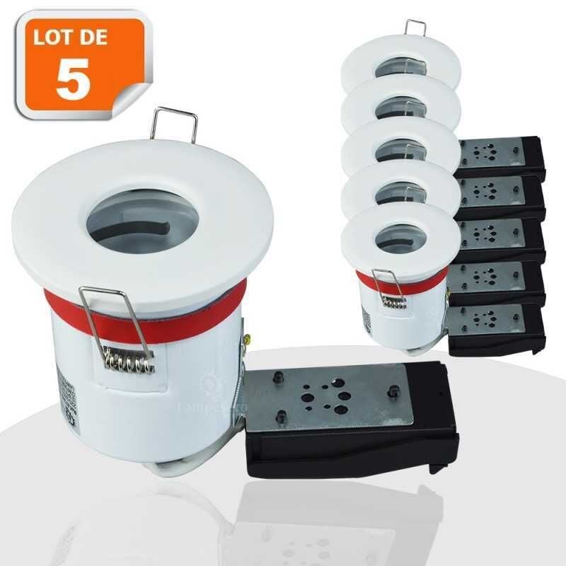 Lot de 5 Support de spot bbc Etanche IP65 Blanc 87mm avec douille GU10 automatique ref. 830W