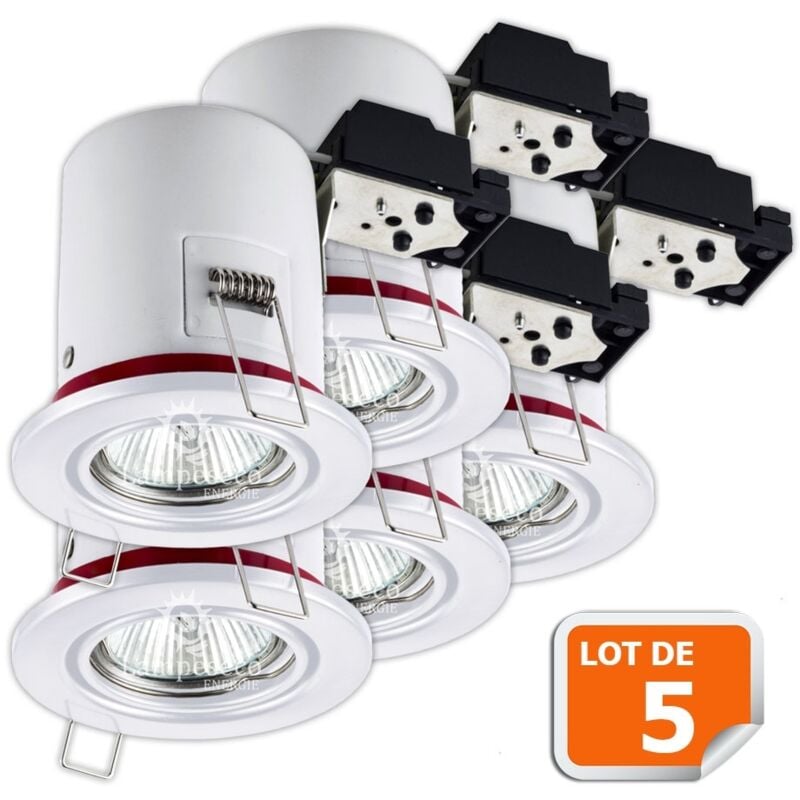 Lot de 5 Support de spot bbc Orientable Blanc diametre 90mm avec douille automatique GU10 ref. 826