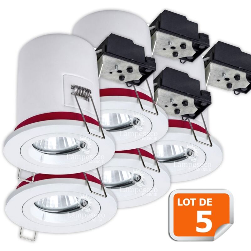 Lot de 5 Support de spot bbc Orientable diametre 100mm avec douille GU10 ref. 802
