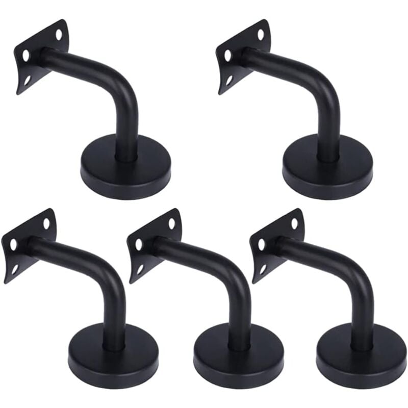 Lot de 5 supports de main courante en acier inoxydable noir, rampes d'escalier, support de 60 x 60 mm