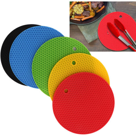 Lot de 5 Supports de Pots Silicone Thermo-résistant Ø7 Inch Jaune Noir Rouge Bleu Vert
