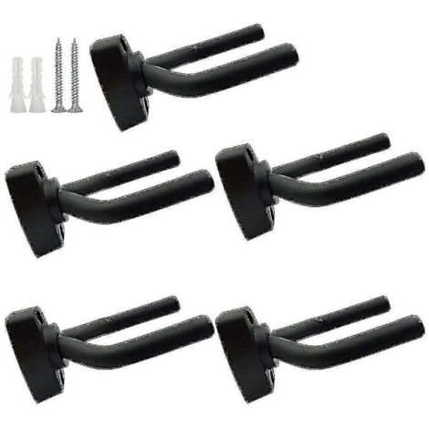Lot de 5 supports muraux noirs pour guitare avec vis, fixation murale pour guitare électrique ou acoustique
