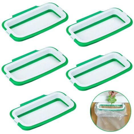 Lot de 5 supports portables pour sacs poubelle, à suspendre à l'arrière d'une porte de placard de cuisine.