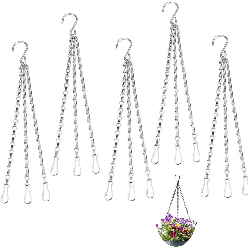 Lot de 5 Suspendu Métal Chaîne, Chaîne De Panier, Pot Fleur Chaîne à Suspendre, Corbeilles à Plantes Cintres Chaînes avec Crochet et Clips pour