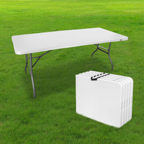 Lot de 5 Tables de Jardin Pliantes 180 cm Rectangulaire Blanche - Table de Camping 8 personnes L180 x l74 x H74cm en HDPE Haute Densité Épaisseur 3,5 cm - Pieds en Acier Pelliculé Gris