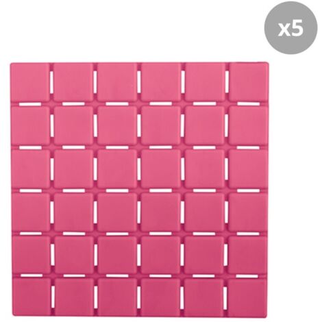 Lot de 5 Tapis antidérapants de douche ou baignoire Caoutchouc QUADRO 13x13cm Fushia MSV