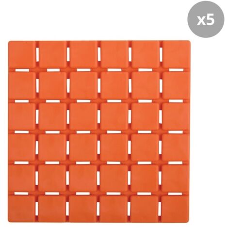 Lot de 5 Tapis antidérapants de douche ou baignoire Caoutchouc QUADRO 13x13cm Orange MSV
