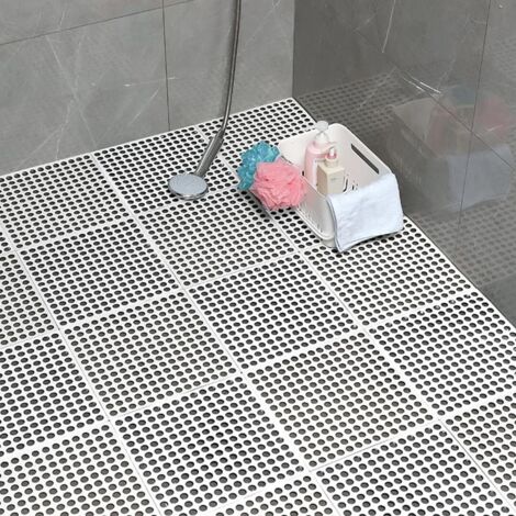 Lot de 5 tapis de carrelage de bain, blanc, antidérapant, avec trous de drainage, 30x30 cm