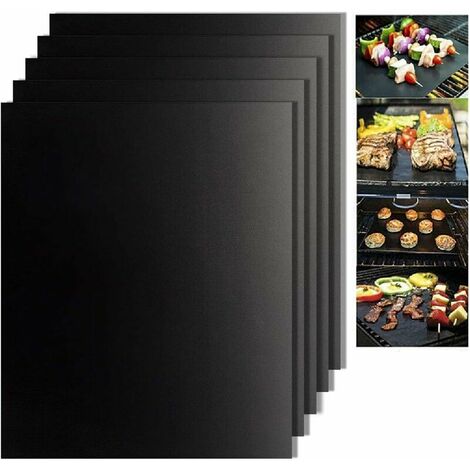 Lot de 5 tapis de cuisson anti-adhésif en téflon pour barbecue, facile à nettoyer, feuilles de barbecue pour griller la viande, les légumes, les fruits de mer, les œufs