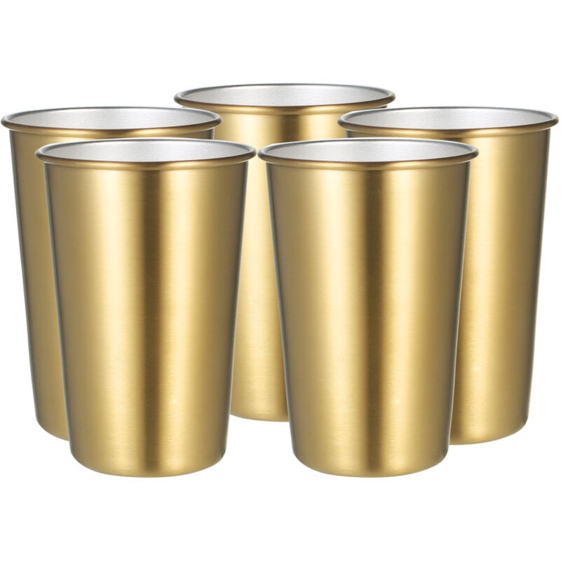 Lifcausal - Lot de 5 tasses à café en acier inoxydable de couleur or de 500 ml, gobelets en métal coloré à large ouverture, résistants au froid et à