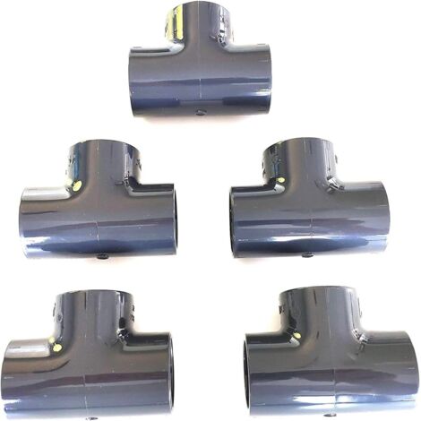 Lot de 5 Té 90 degrés PVC Pression U 50mm intérieur FFF PN16  Manchon 50 mm pour Piscine evécuation et arrosage Tés égaux