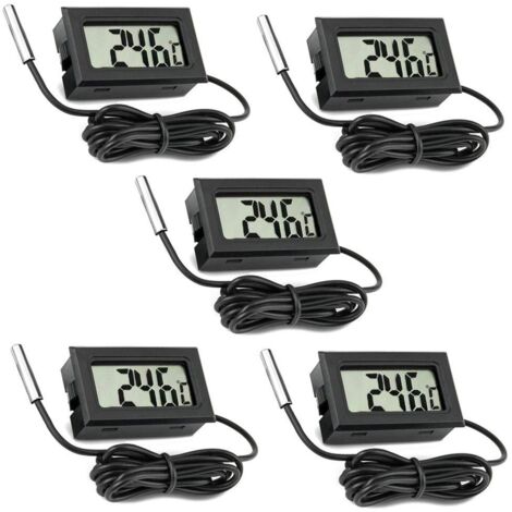 Lot de 5 thermomètres LCD numériques avec sonde externe pour voiture, réfrigérateur, congélateur, aquarium