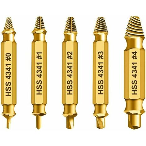 Lot de 5 tournevis Daoxue - Extract de vis endommagé - Pour enlever les vis facilement endommagées - Fabriqué en HSS 4341 - (doré),