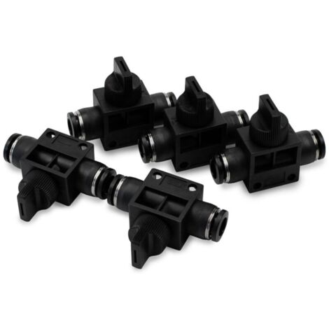 Lot de 5 tubes de 10 mm de diamètre extérieur, vanne à bille, contrôle du débit d'air, raccord union pneumatique droit à connexion rapide