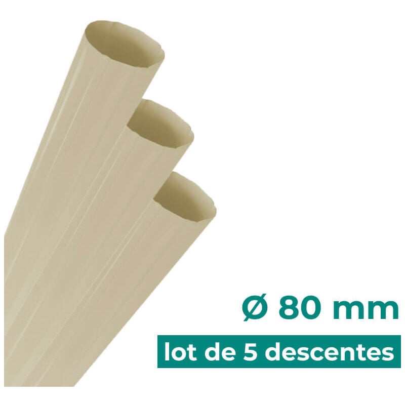 Aluhome - Lot de 5 tuyaux de descente 3m en alu diamètre 80mm - TP22