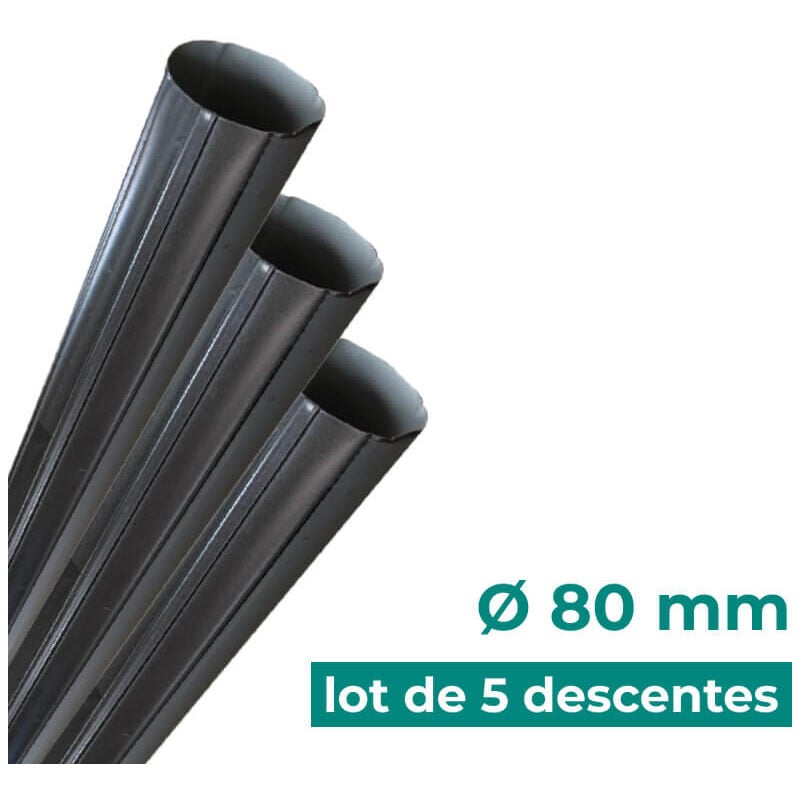 Aluhome - Lot de 5 tuyaux de descente 3m en alu diamètre 80mm - BA6
