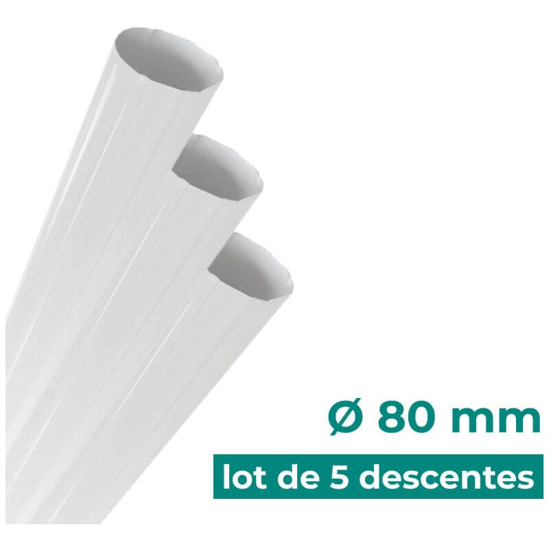 Aluhome - Lot de 5 tuyaux de descente 3m en alu diamètre 80mm - B3
