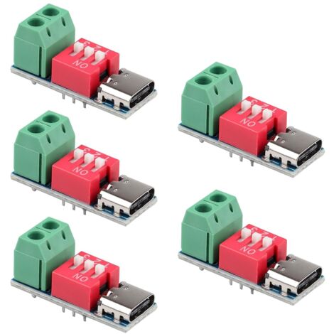 Lot de 5 USB-C PD Trigger Board Module, Carte PD/QC Decoy Charge Rapide, Module Power Delivery Boost avec Interrupteur DIP pour 5V 9V 12V 15V 20V Charge Rapide, Compatible avec PD3.0/2.0 & QC