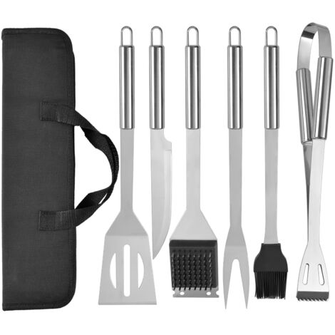 Lot de 5 ustensiles de barbecue en acier inoxydable avec sac de transport, spatule, pince et fourchette, accessoires pour barbecue, cuisine, camping en plein air