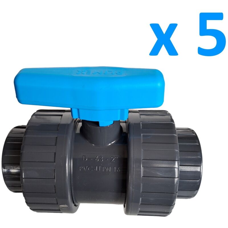 Piscineo - Lot de 5 Vannes à boisseau démontable Pvc pression à coller diam.