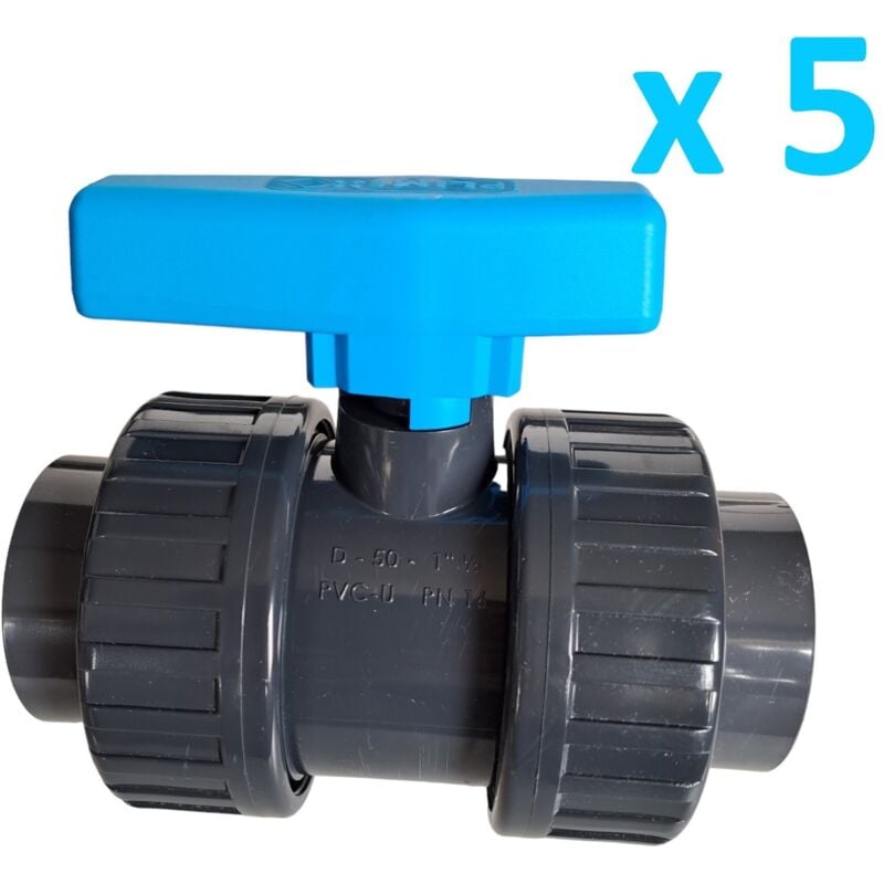 Piscineo - Lot de 5 Vannes à boisseau démontables Pvc pression à coller