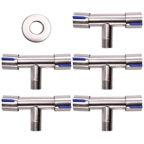 Lot de 5 vannes d'angle pour WC de salle de bain à double commande (1 entrée, 2 sorties)