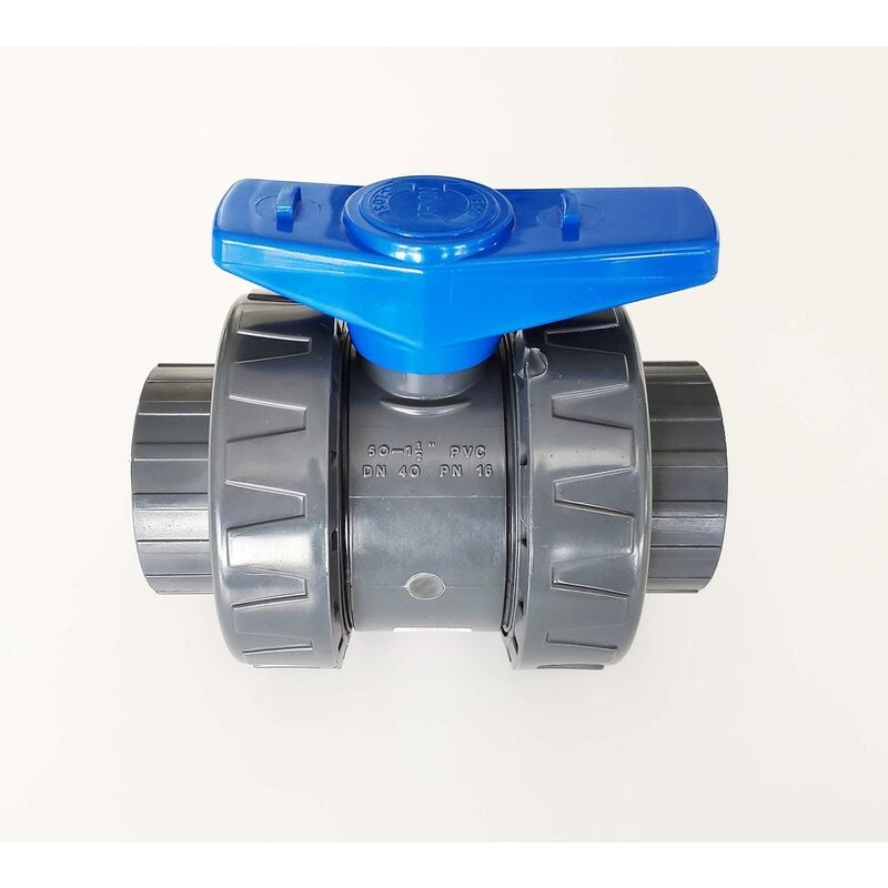 Lot de 5 Vannes Modèle 2020 INTERPLAST à coller 50mm 11/2 double union démontable PVC Pression PN16 Vanne à boisseau 50 mm