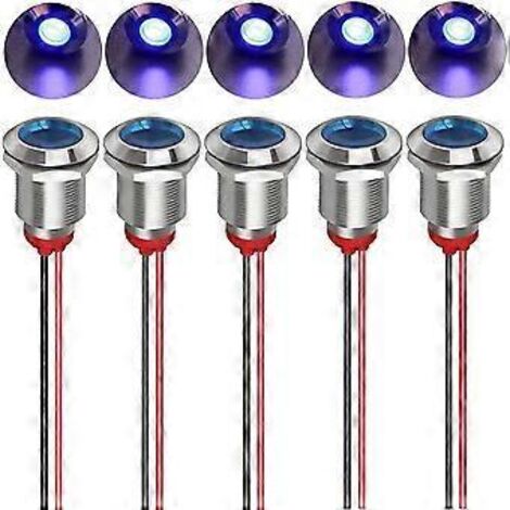 Lot de 5 voyants LED métalliques de 12 mm, étanches, 110 V-220 V CA (bleus)