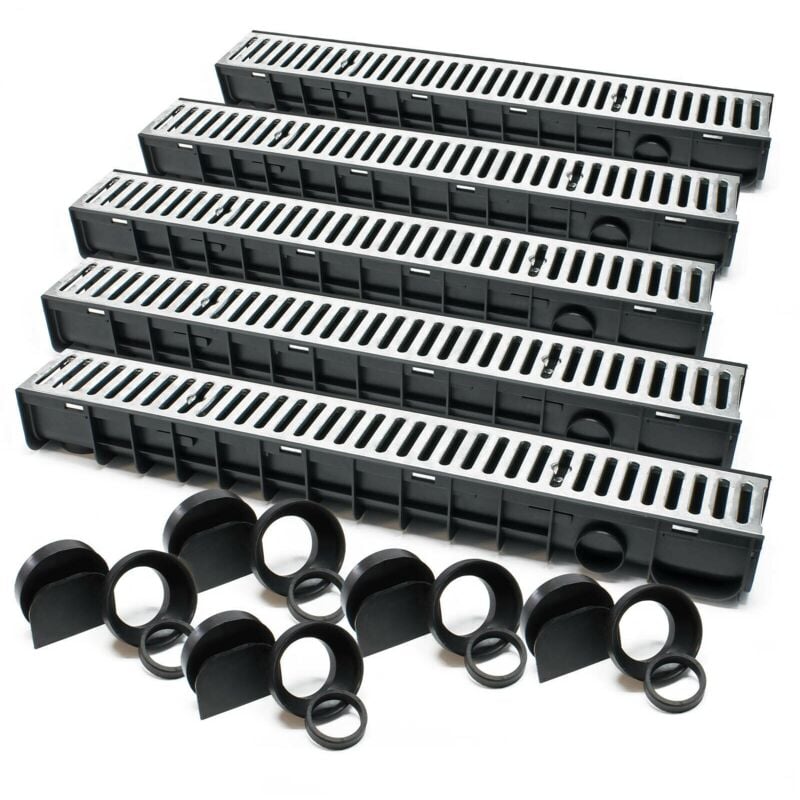 Helloshop26 - Lot de 5 x 1 m caniveaux grille recouvrement 1,5 tonnes fonte drainage eaux usées évacuation