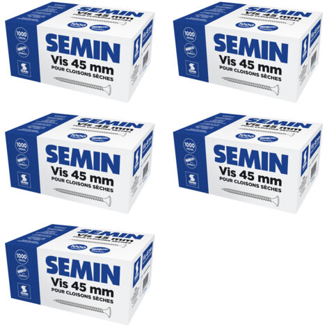 Lot de 5 x 1000 vis auto perceuse Semin pour la fixation des plaques de pâtre sur l'ossature - intérieur - 45 mm