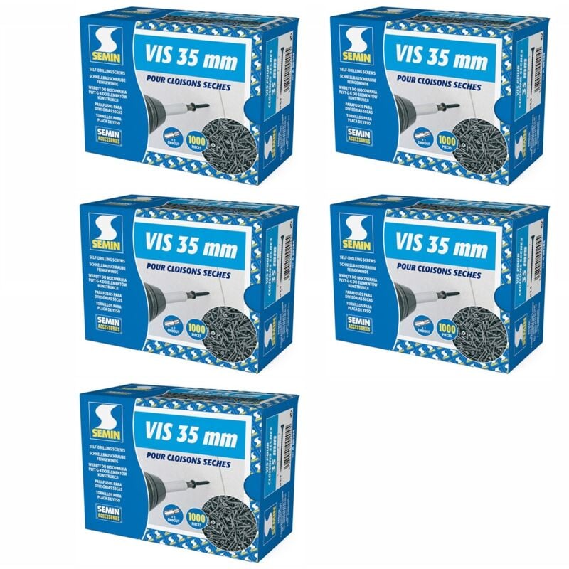 Lot de 5 x 1000 vis auto perceuse Semin pour la fixation des plaques de pâtre sur l'ossature - intérieur - 35 mm