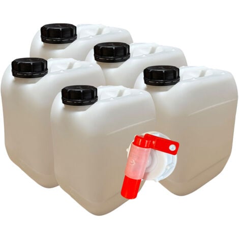Lot de 5 x Jerrican Bidon Plastique 10 L Litres avec Bouchon Étanche et 1 Robinet Verseur