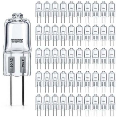 Lot de 50 ampoules halogènes G4 10W 12V – 300LM – Dimmable – Température couleur 2800K, Durée de vie jusqu'à 3000h, Lampe à broche, Capsule transparente pour l’éclairage commercial et domestique
