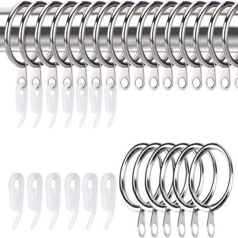 Lot de 50 Anneaux et Crochets pour Rideaux en métal, Anneaux de Suspension pour Rideaux de Douche, tringles à Rideaux et Rideaux (Argent)