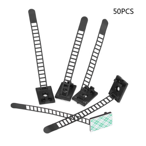 Lot de 50 attaches-câbles auto-adhésives et réglables, noires-AquaForge