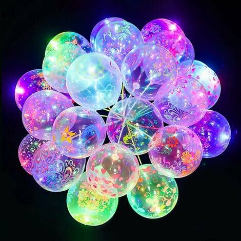 Lot de 50 ballons lumineux à LED - Pour mariage, fête, anniversaire, festival, Noël - Avec piles - Avec support - Avec bâtons - Avec pompe à ballon