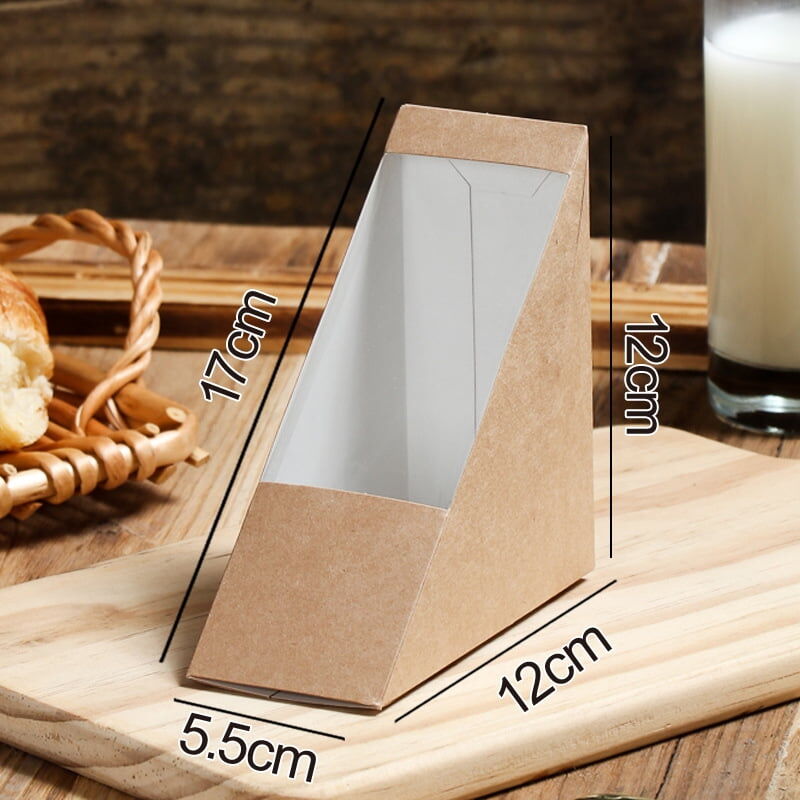 Feiyue - Lot de 50 boîtes d'emballage pour pâtisserie, boîtes à sandwich avec fenêtre, boîtes triangulaires pour aliments de cuisson