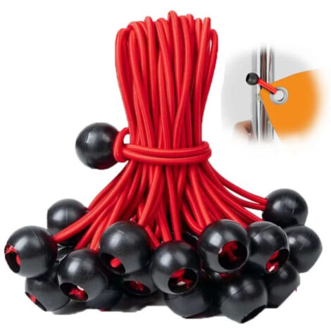Lot de 50 boules élastiques, cordon noir résistant aux UV, avec cordon élastique pour sangles, tentes, poteaux et câbles ROUGE (10 cm 4 pouces) ROUGE (10 cm 4 pouces)