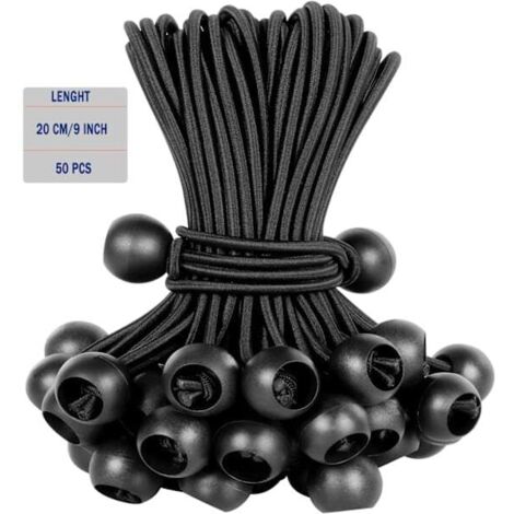 Lot de 50 boules élastiques, cordon noir résistant aux UV, avec cordon élastique pour sangles, tentes, poteaux et câbles ROUGE (20 cm / 9 pouces) ROUGE (20 cm / 9 pouces)