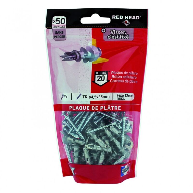 Lot de 50 chevilles et vis à visser vix VXTRDP50 - Red Head