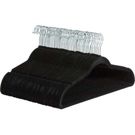 Lot de 50 cintres Basics Slim en velours antidérapant, noirs