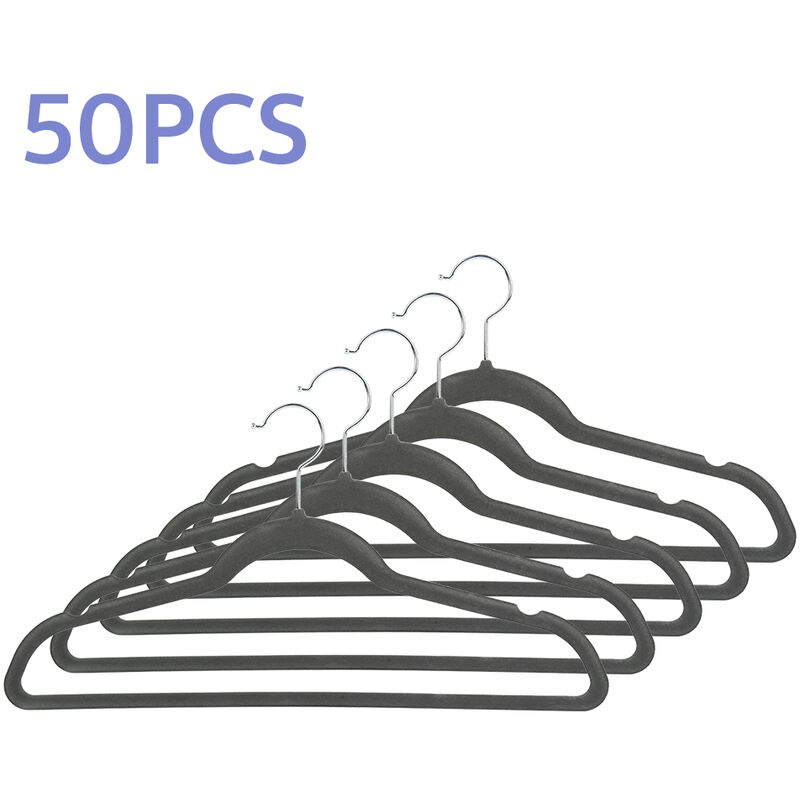 Lot de 50 Cintres en Velours, Cintres Antidérapants pour Vêtements, avec Crochet rotatif pour Chemises/Robes/Vestes Gris