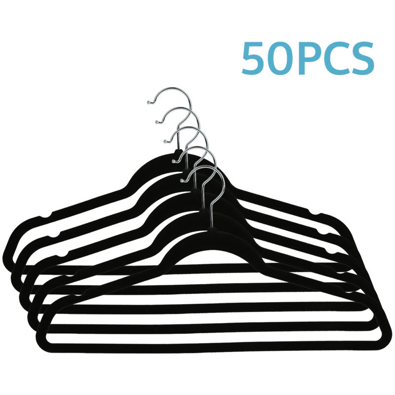 Lot de 50 Cintres en Velours Cintres Antidérapants pour Vêtements avec Crochet rotatif pour Chemises/Robes/Vestes Noir