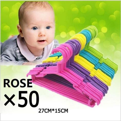 Lot de 50 cintres pour bébé et enfant en plastique avec crochet 27x15 cm rose